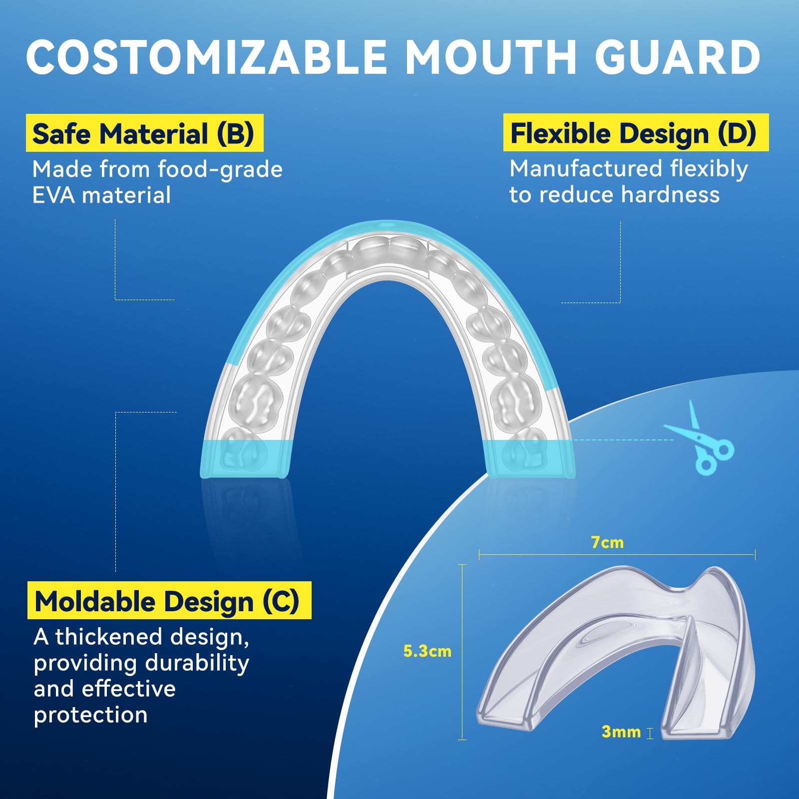 Mouth Guard for Grinding Teeth at Night: Moldable Dental Guard for Sleeping - Nighttime Protection for Teeth with 12 Cleaning Tablets