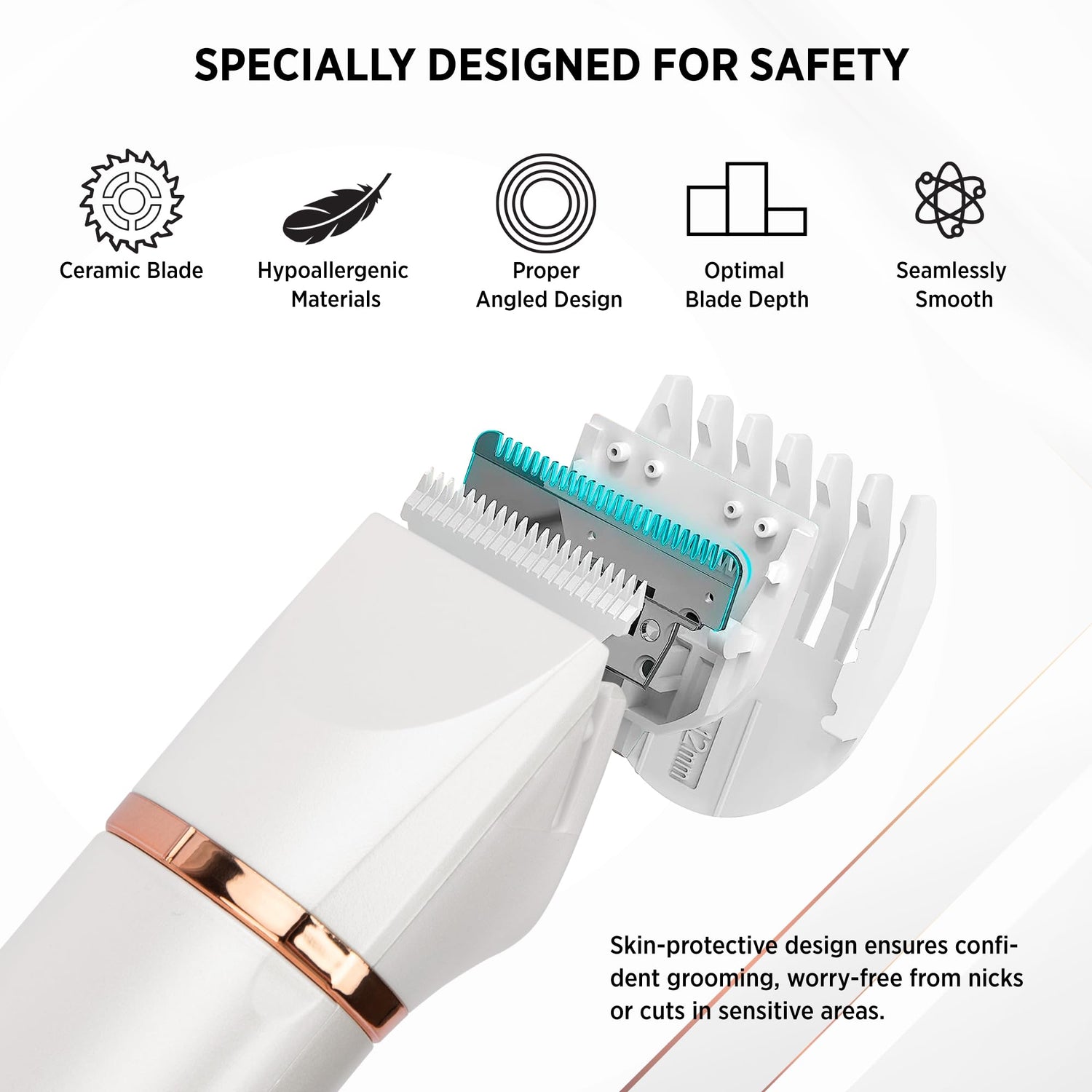 Bikini Trimmer for Women Pubic Hair: 2 in 1 Eletctric Razors for Women - Rechargeable Eletctric Shaver - IPX7 Waterproof Bikini Trimmer for Underarm Leg Arm Body (Pearl White)