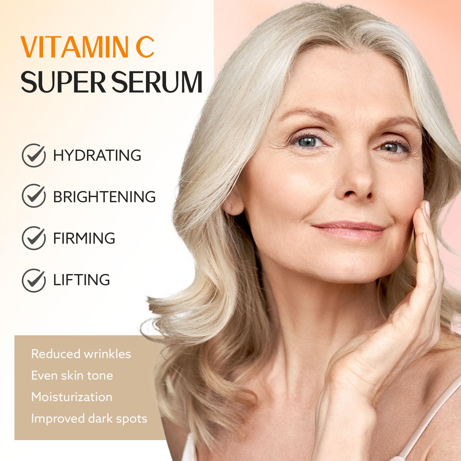 ANSDUR Super Vitamin C Serum for Women over 70: Hyaluronic Acid Serum for Face, skin tone corrector and fine line Reduction - Lifting, Smoothing, Moisturizing, All in One Skin Care Formula, 1 fl oz