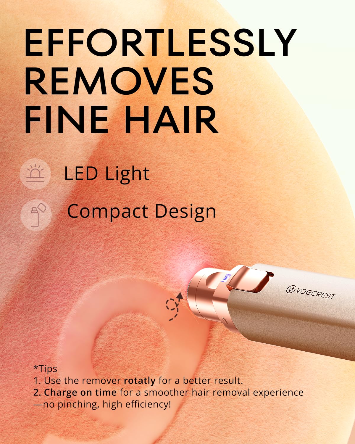 Rechargeable Facial Hair Remover for Women: 2 in 1 Electric Eyebrow and Facial Hair Remover - Suitable for Middle-aged Women’s Eyebrow, Chin, and Cheek Trimming - with Built-in LED Light (Gold)