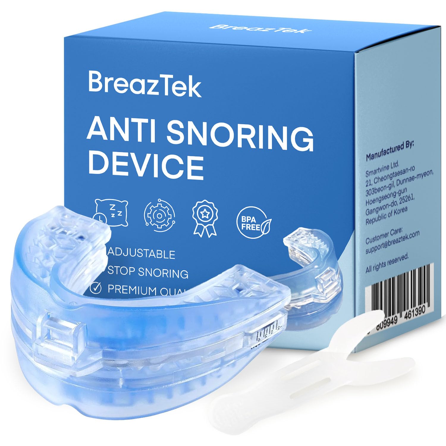 BreazTek Sleep Aid Mouth Guard: Adjustable Sleep Solution for Sleep - Sleep Solution for Men and Women (Lightblue)