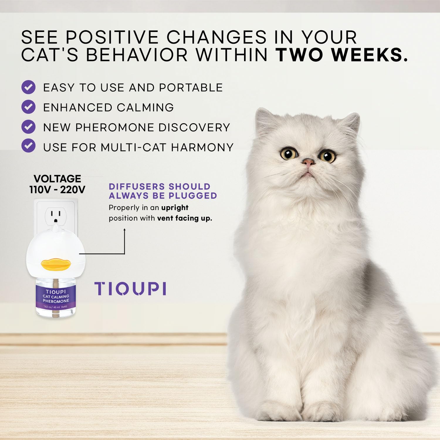 TIOUPI Cat Pheromones Calming Diffuser: Premium Cat Calming Diffuser - cat Calming pheromone Diffuser - cat pheromone Diffuser - cat Diffuser Calming - pheromone Diffuser to Calm Cats, 2 Pack