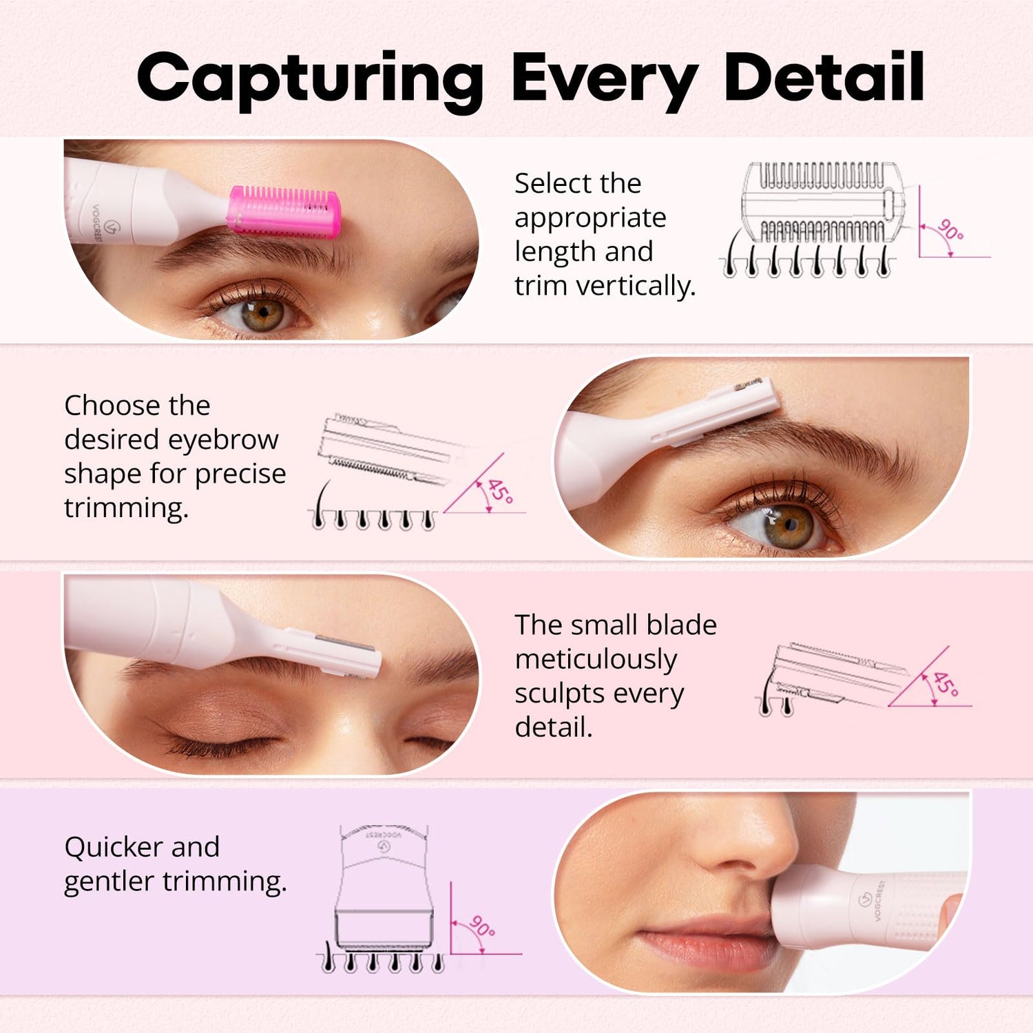 VG VOGCREST Women's Eyebrow Trimmer & Facial Hair Remover, 2 in 1, Double Rotating Blades, Safe, Painless, Hypoallergenic, Rechargeable, USB Charging