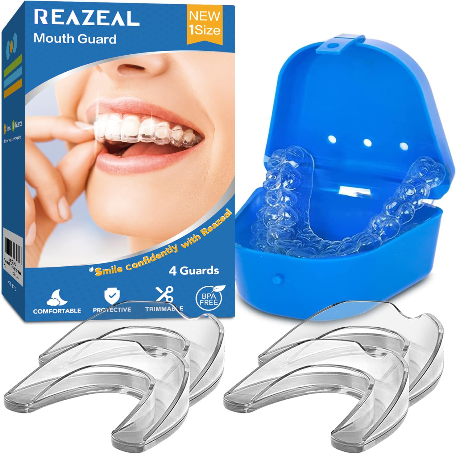 Mouth Guard for Grinding Teeth at Night: Moldable Dental Guard for Sleeping - Nighttime Protection for Teeth 4 Pack