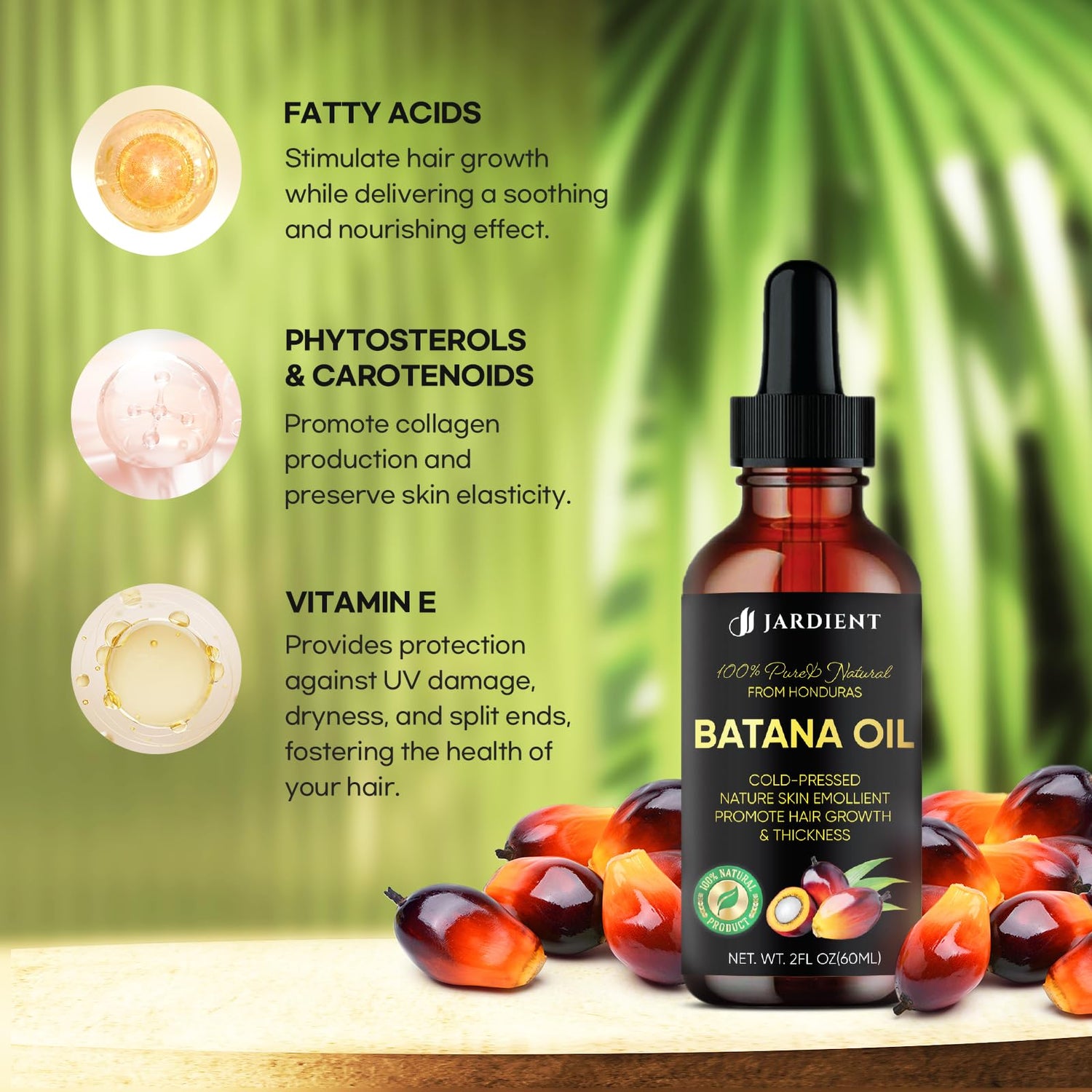 Jardient Raw Batana Oil for hair nourishing: Natural Pure 100% Oils - Dr. Sebi Batana Organic Oil from Honduras Promotes Hair thickness for Men & Women 2FL OZ.