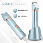 Electric Bikini Trimer Shaver Women: 2 in 1 IPX7 Waterproof Wet & Dry Use Body Hair Trimmer and Facial Hair Remover - Rechargeable Hair Removal Kit for Bikini Underarm Leg Arm Body Face