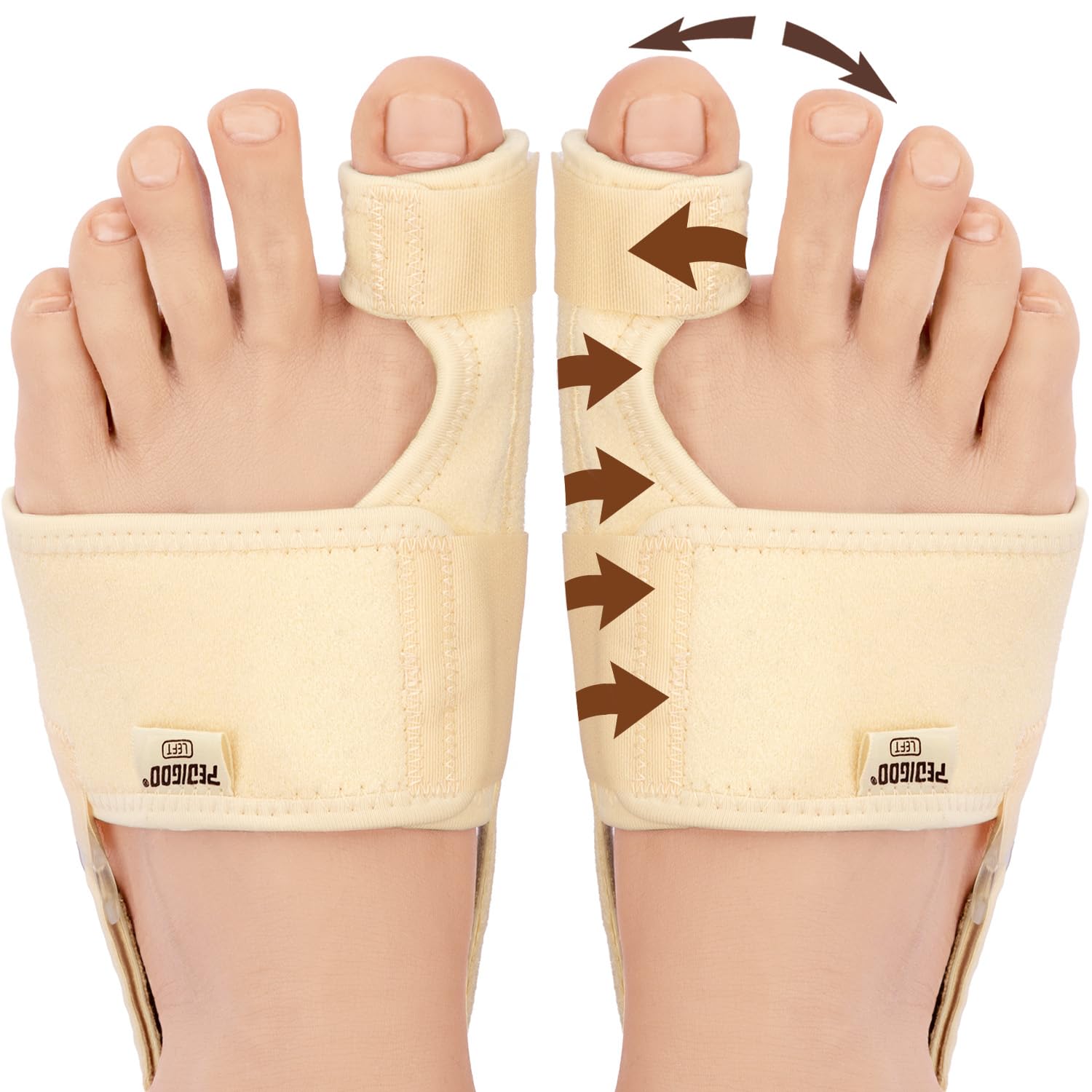 PEDIGOO Toe Spacer for Women 2pc, Non-Slip Toe Spacer, Hallux Valgus Relief for Day/Night Support (Beige)