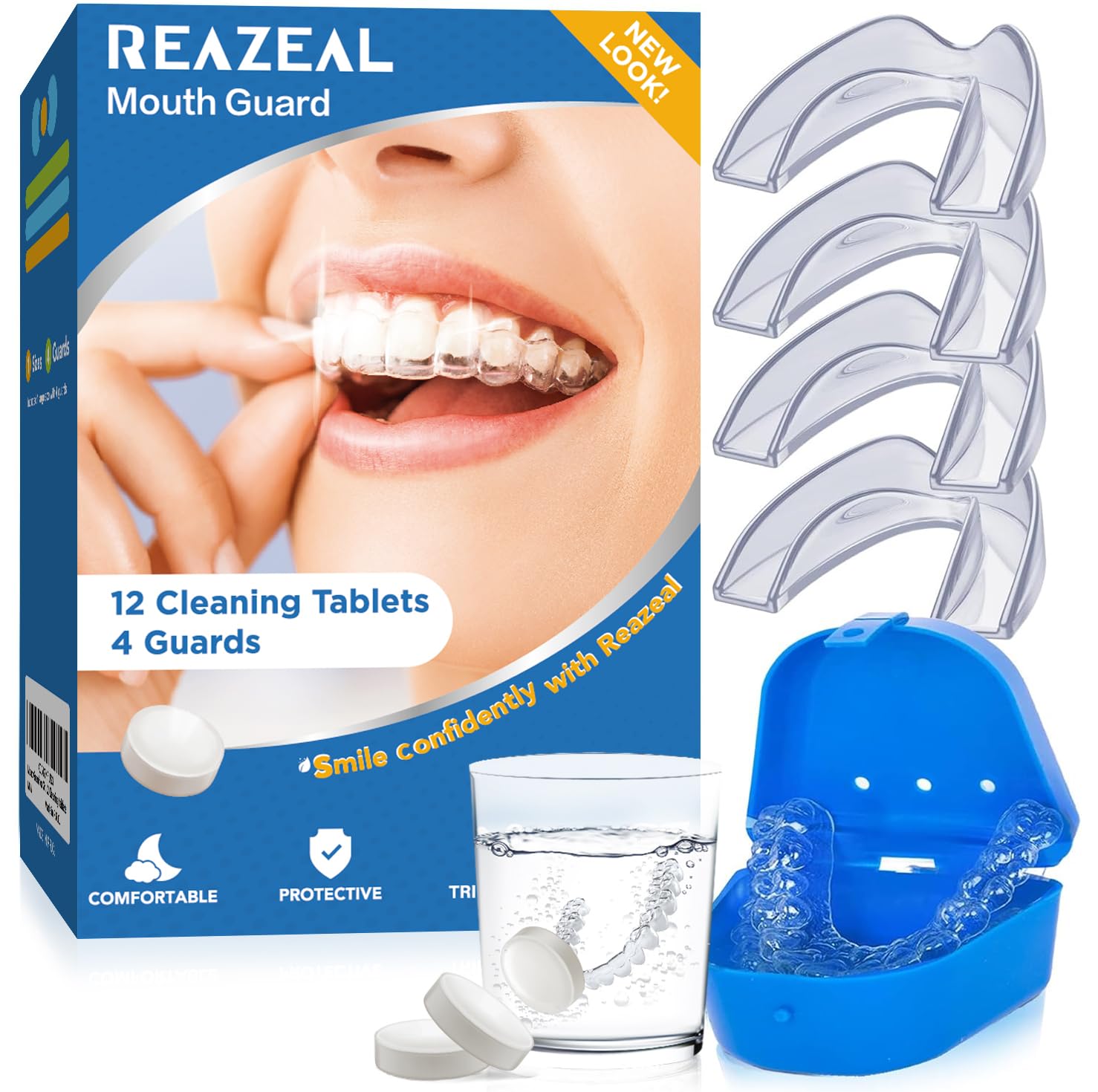 Mouth Guard for Grinding Teeth at Night: Moldable Dental Guard for Sleeping - Nighttime Protection for Teeth with 12 Cleaning Tablets