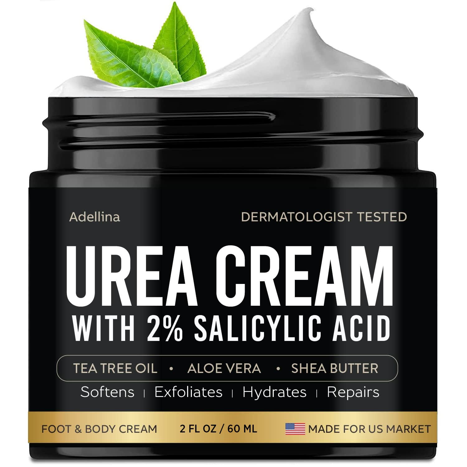 Urea Cream for Dry Skin – Hands, Feet, Heels, Knees & Elbows, 2 FL OZ / 60 mL