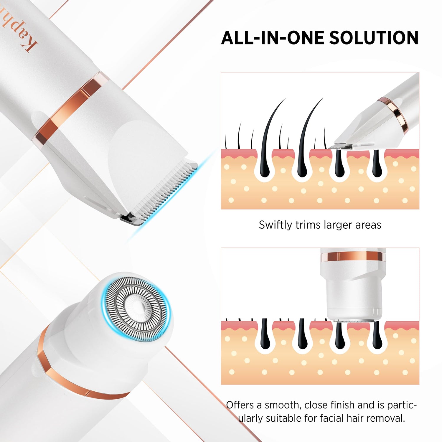 Bikini Trimmer for Women Pubic Hair: 2 in 1 Eletctric Razors for Women - Rechargeable Eletctric Shaver - IPX7 Waterproof Bikini Trimmer for Underarm Leg Arm Body (Pearl White)