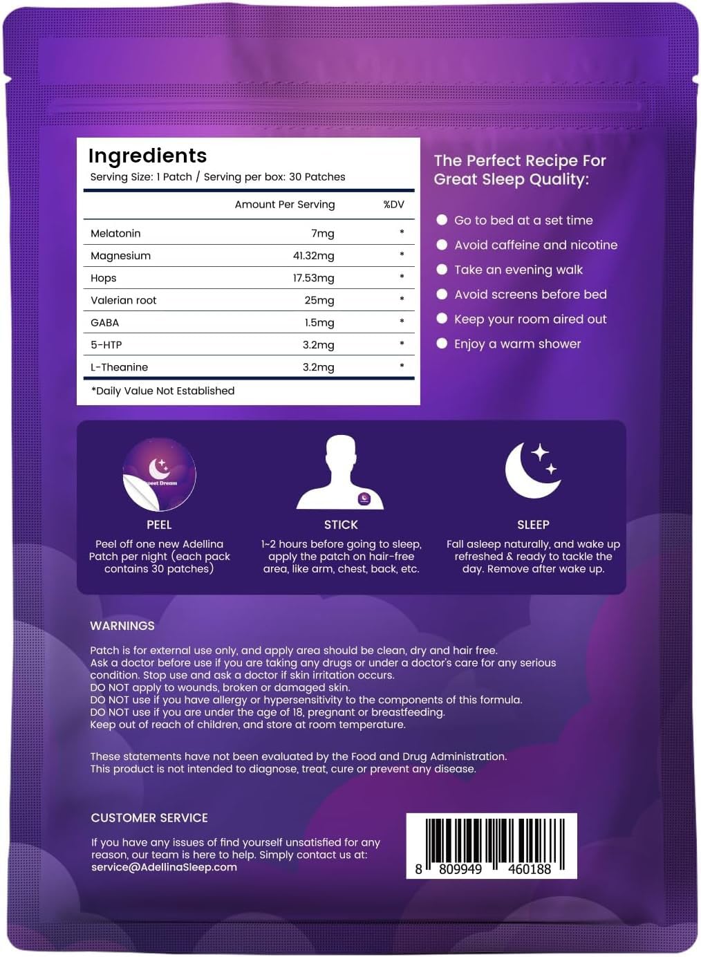Sleep Patches for Adults Extra Strength: Easy-to-Apply Sleep Patch with Melatonin & Valerian 30 Patches (Purple)