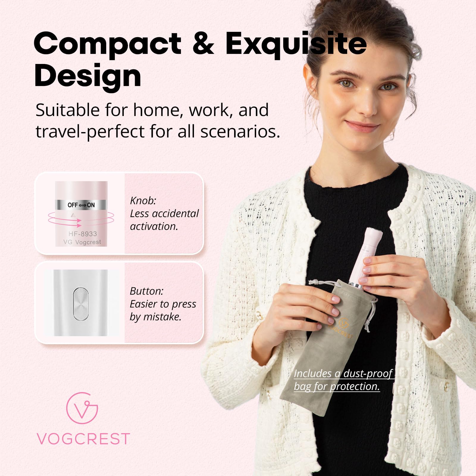 VG VOGCREST Women's Eyebrow Trimmer & Facial Hair Remover, 2 in 1, Double Rotating Blades, Safe, Painless, Hypoallergenic, Rechargeable, USB Charging