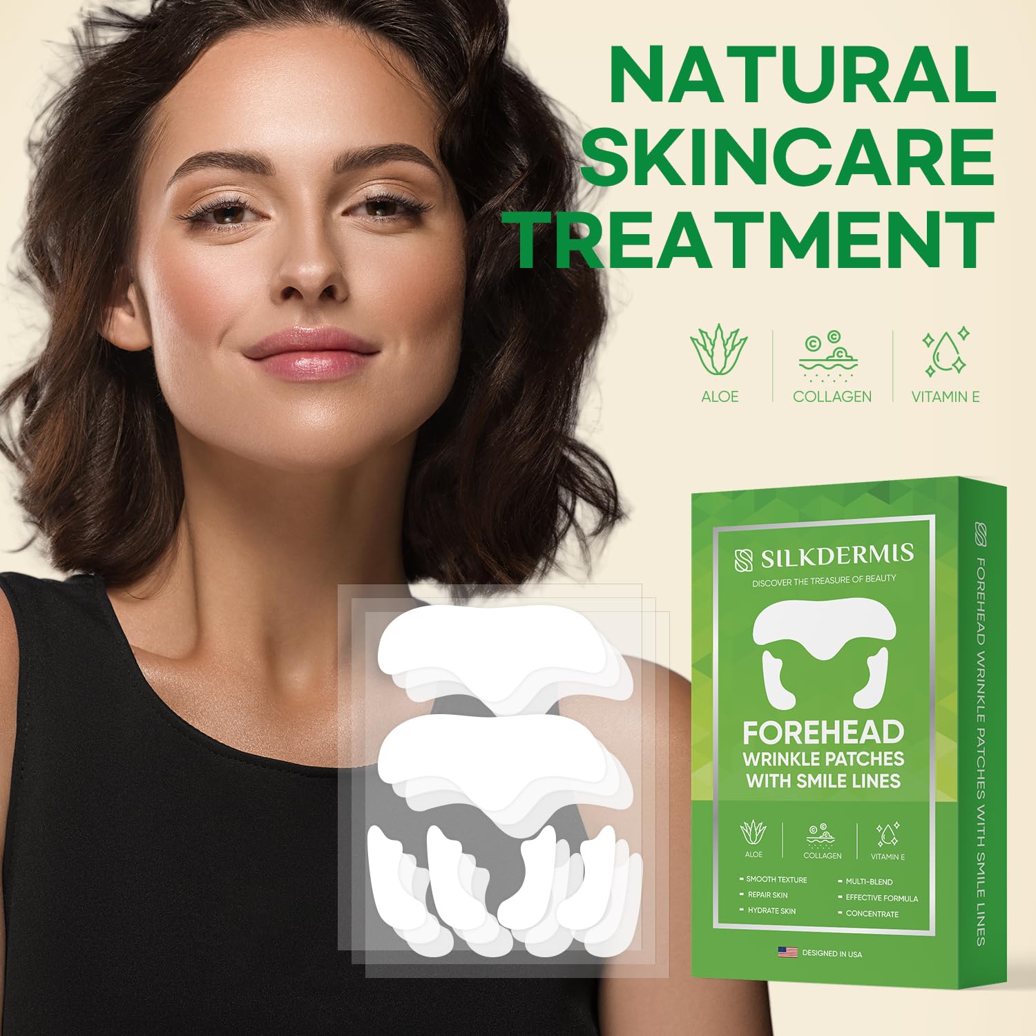 SILKDERMIS Forehead fine line Patches 12Pcs with Smile Line Patches 24Pcs with Aloe, Collagen, Vitamin E, Forehead fine line care and Smile Lines care