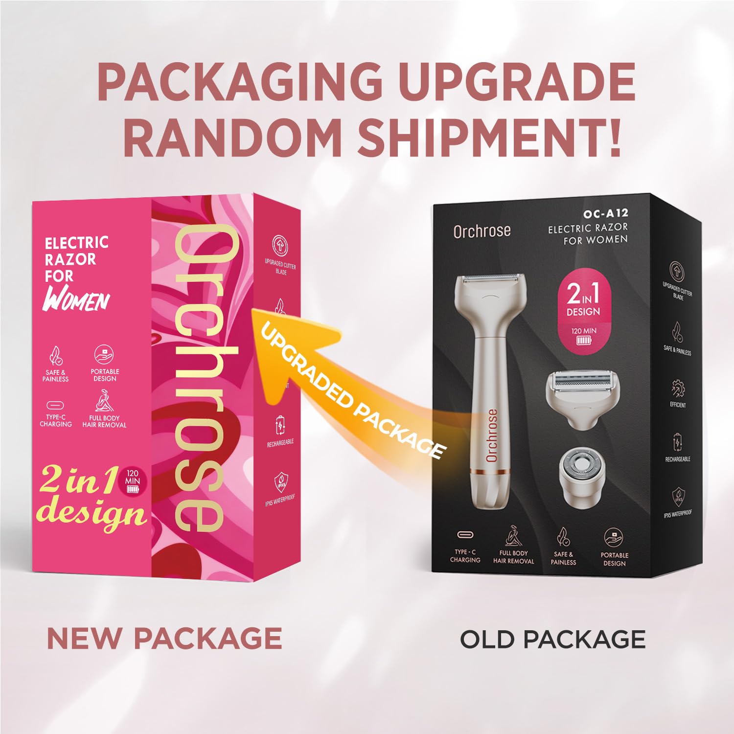 Orchrose Electric Razor for Women Body: Rechargeable Painless Electric Shaver for Bikini Face Body Legs Underarms - Portable for Travel