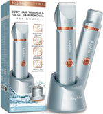 Electric Bikini Trimer Shaver Women: 2 in 1 IPX7 Waterproof Wet & Dry Use Body Hair Trimmer and Facial Hair Remover - Rechargeable Hair Removal Kit for Bikini Underarm Leg Arm Body Face