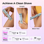 Bikini Trimmer for Women Pubic Hair: 2 in 1 Eletctric Razors for Women - Rechargeable Eletctric Shaver - IPX7 Waterproof Bikini Trimmer for Underarm Leg Arm Body (Blue)