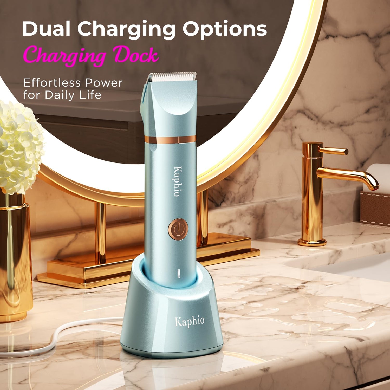 Bikini Trimmer for Women Pubic Hair: 2 in 1 Eletctric Razors for Women - Rechargeable Eletctric Shaver - IPX7 Waterproof Bikini Trimmer for Underarm Leg Arm Body (Blue)