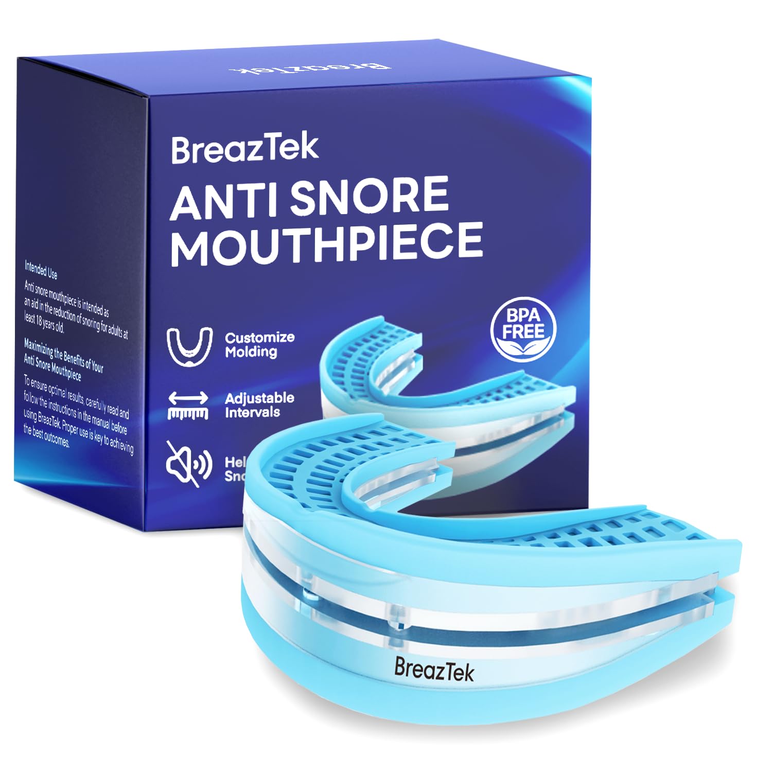 Upgraded Mouth Guard for Sleeping: Customizable Adjustable for Men and Women -1 Pack with Replacement (Lightblue)