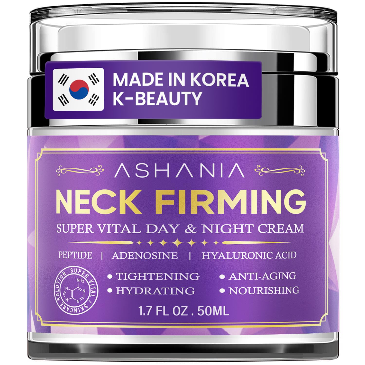 Ashania Korean Neck Firming Cream For Deep Neck fine line, Loose Skin & Neckline Care – Peptide & Adenosine Tightening Cream with Hyaluronic Acid - Made in Korea 1.7 fl oz