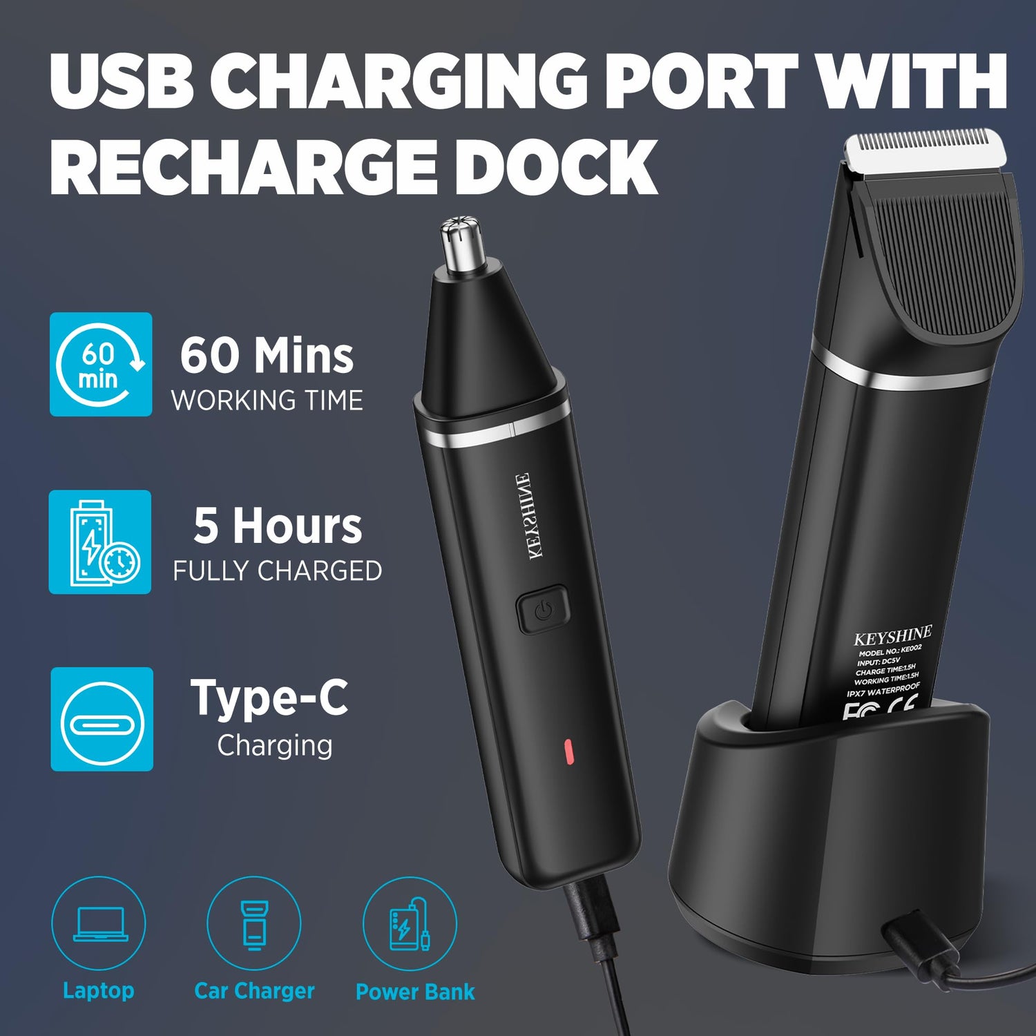 Groin Hair Trimmer - Nose Trimmer: IPX 7 Waterproof Electric Ball Trimmer for Men - 2 in 1 Body Groomer with Replaceable Ceramic Blade Heads - Keep You Trim Neat Clean