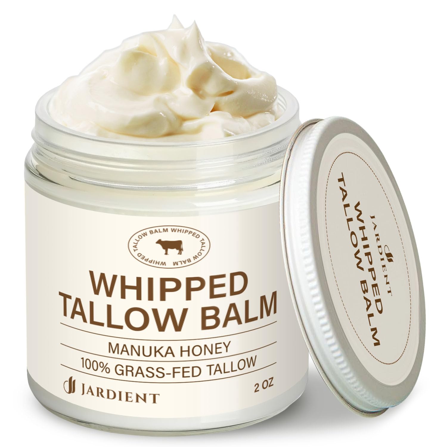 Jardient Beef Tallow Honey Balm for Skin: 100% Grass-Fed Beef Tallow Moisturizer For Face and Body - Organic Moisturizer Cream with Olive Oil Manuka Honey for dry skin and Dry Skin 2OZ