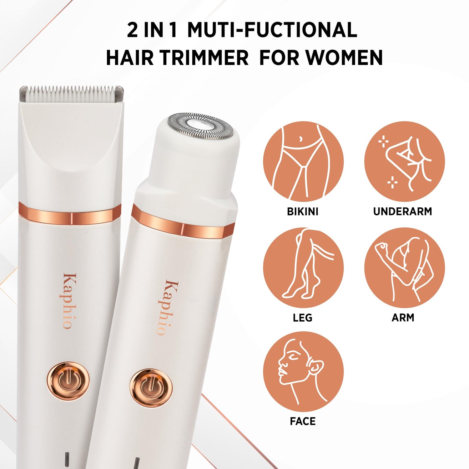 Bikini Trimmer for Women Pubic Hair: 2 in 1 Eletctric Razors for Women - Rechargeable Eletctric Shaver - IPX7 Waterproof Bikini Trimmer for Underarm Leg Arm Body (Pearl White)