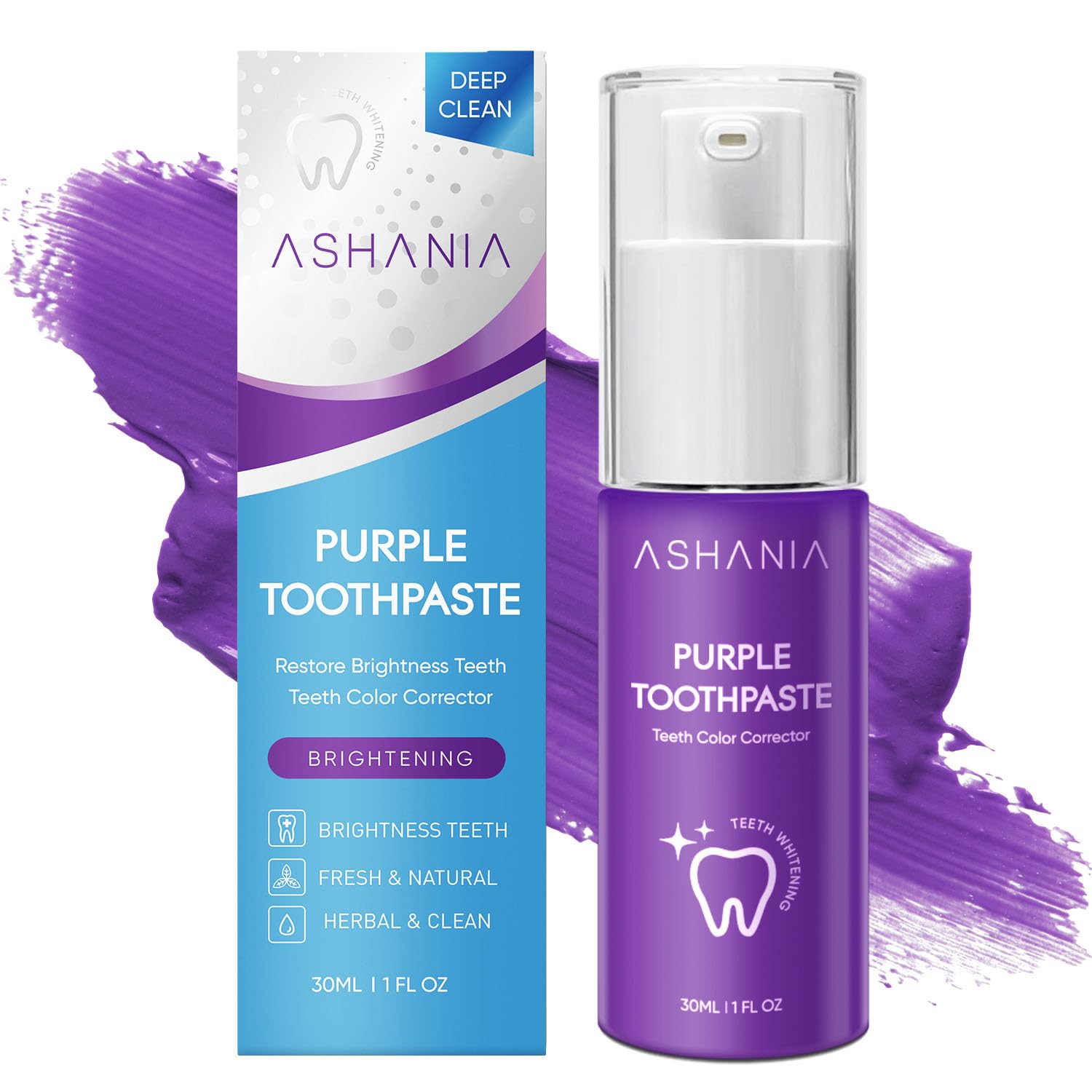 Teeth brightening, brightening Toothpaste, Purple Toothpaste Teeth brightening, V34 Color Corrector Purple Toothpaste, Tooth Stain Removal, Improve Gum Health and Fresh Breath 30ml
