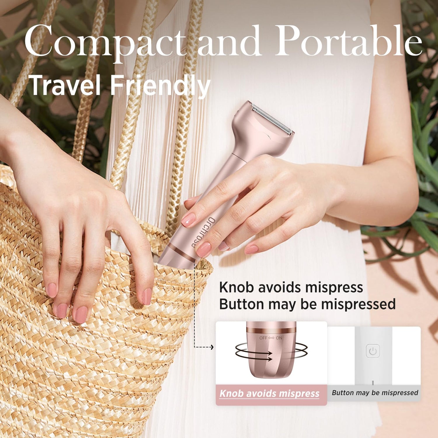 Orchrose Electric Razor for Women Body: Rechargeable Painless Electric Shaver for Bikini Face Body Legs Underarms - 3-in-1 Blade and Rotary Shaving Head (ROS)