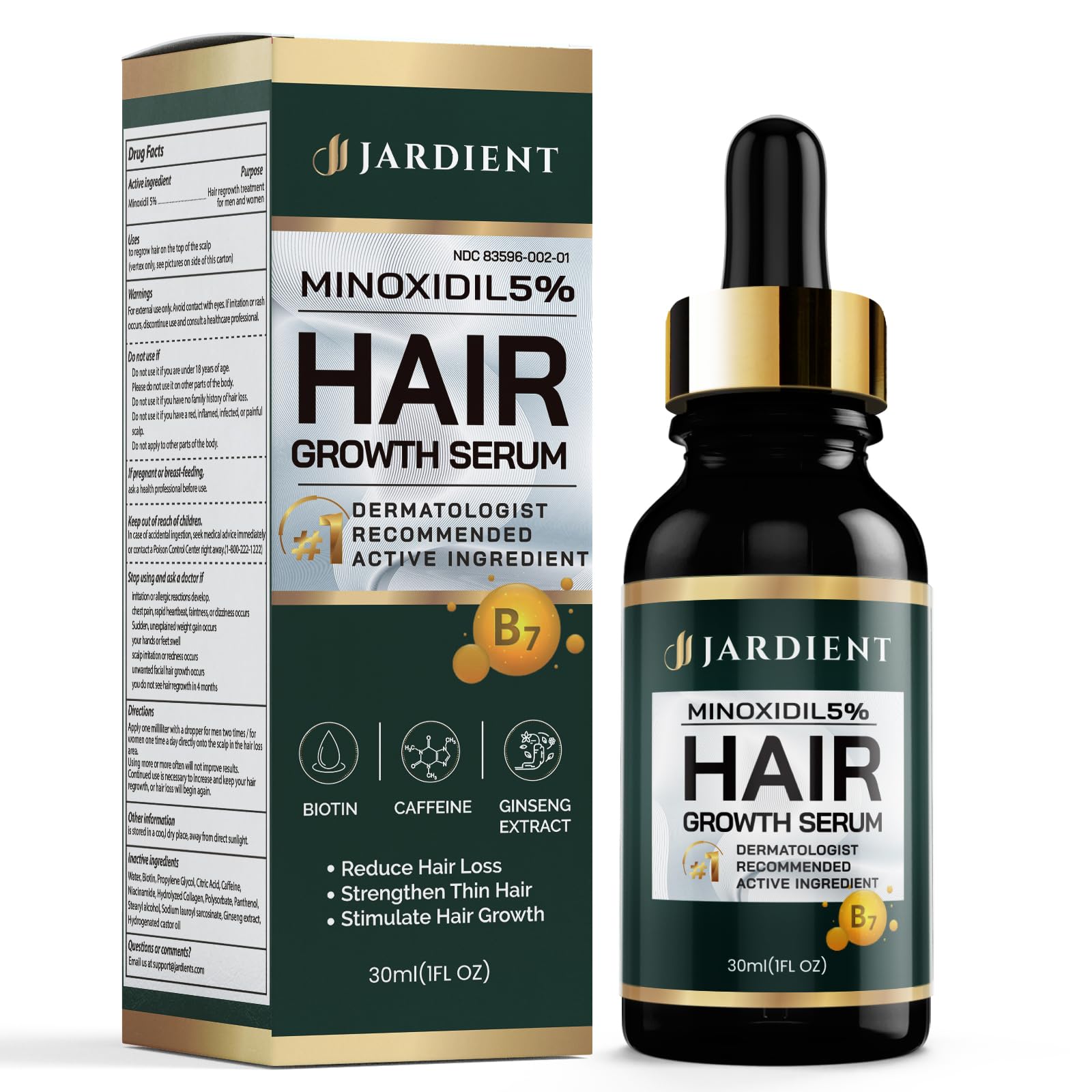Jardient Minoxidil 5% Serum for Men and Women: hair nourishing Oil with Monoxide, Biotin, Beard Growth Kit - Minoxidil Serum - 1 Fl Oz - Prevent hair thinning, hair support care