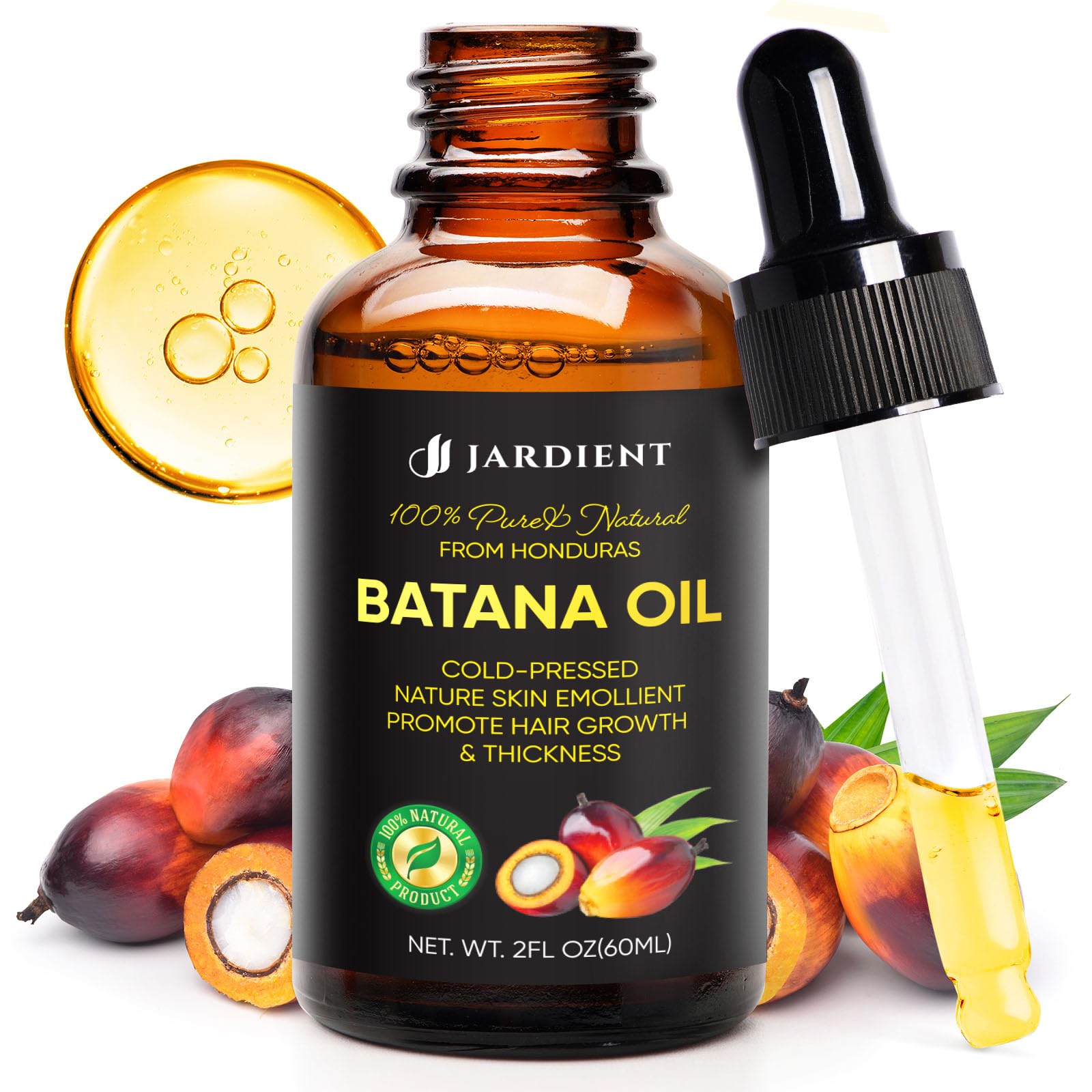 Jardient Raw Batana Oil for hair nourishing: Natural Pure 100% Oils - Dr. Sebi Batana Organic Oil from Honduras Promotes Hair thickness for Men & Women 2FL OZ.