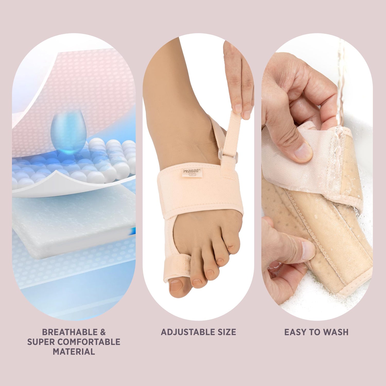 PEDIGOO Toe Spacer for Women 2pc, Non-Slip Toe Spacer, Hallux Valgus Relief for Day/Night Support (Beige)