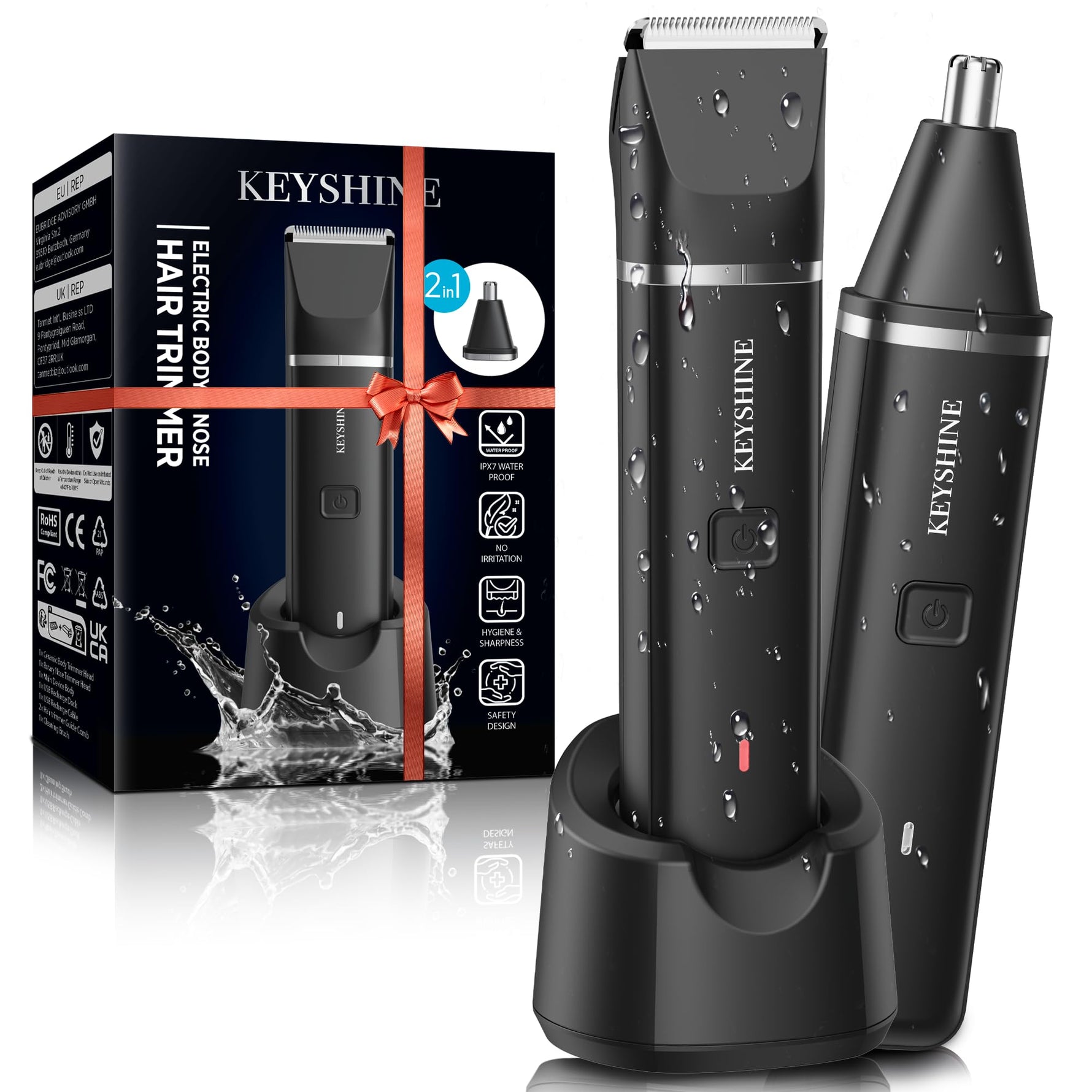 Groin Hair Trimmer - Nose Trimmer: IPX 7 Waterproof Electric Ball Trimmer for Men - 2 in 1 Body Groomer with Replaceable Ceramic Blade Heads - Keep You Trim Neat Clean