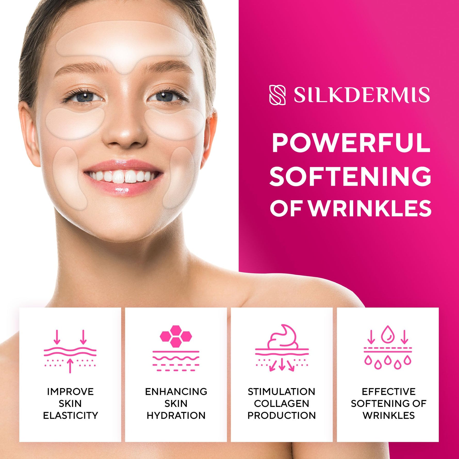 SILKDERMIS Silicone Face Patches 5pcs- Reusable Under Eye and Smile Line Patches Forehead fine line Patches 5pcs
