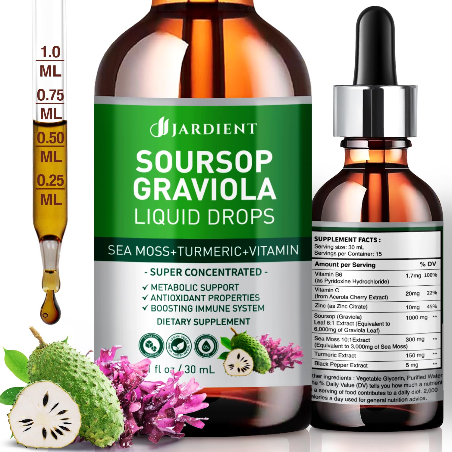 Graviola Soursop Bitters Liquid Drops : Sea Moss Extract Organic for Cell Support and Regeneration- Sour SOP Tincture Edible 1 Fl Oz (30 mL) x 2 Pack