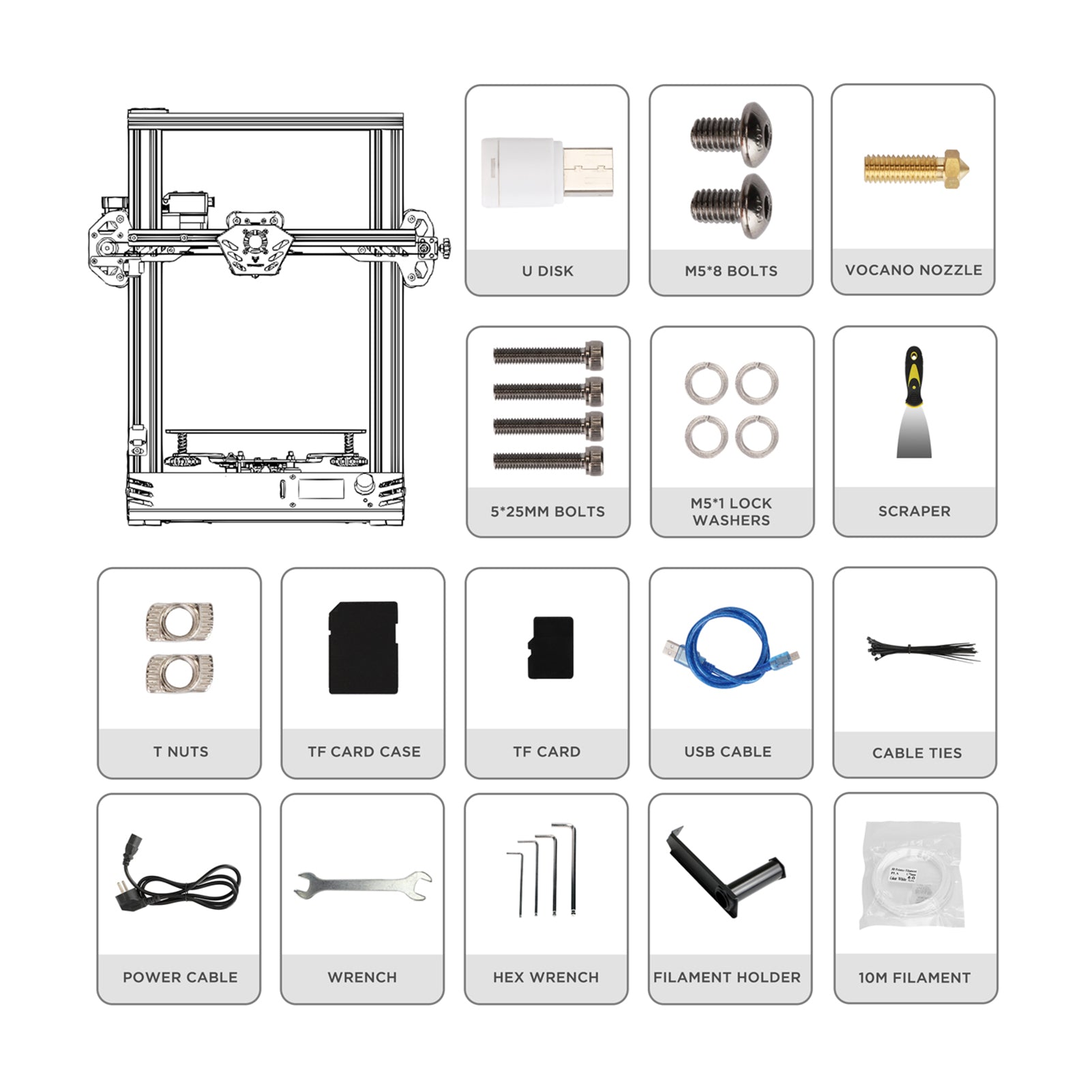 [通拓商品] TEVOUP TARANTULA PRO 3D Printer 235x235x250mm Build Volume with Lattice Glass Platform AC Fast Heating Bed RGB Screen Ultra-Silent Driver DIY Titan Extruder Volcano Nozzle Support Resume Print Support PLA/WOOD/HIPS