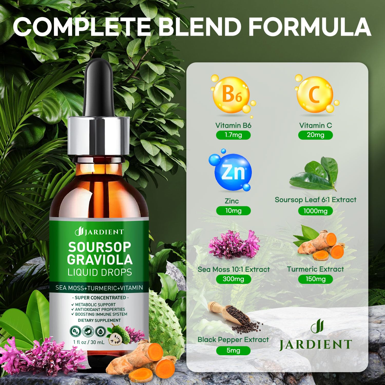 Graviola Soursop Bitters Liquid Drops : Sea Moss Extract Organic for Cell Support and Regeneration- Sour SOP Tincture Edible 1 Fl Oz (30 mL) x 2 Pack