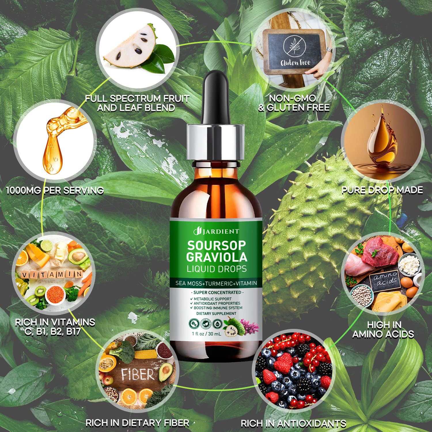 Graviola Soursop Bitters Liquid Drops : Sea Moss Extract Organic for Cell Support and Regeneration- Sour SOP Tincture Edible 1 Fl Oz (30 mL) x 2 Pack