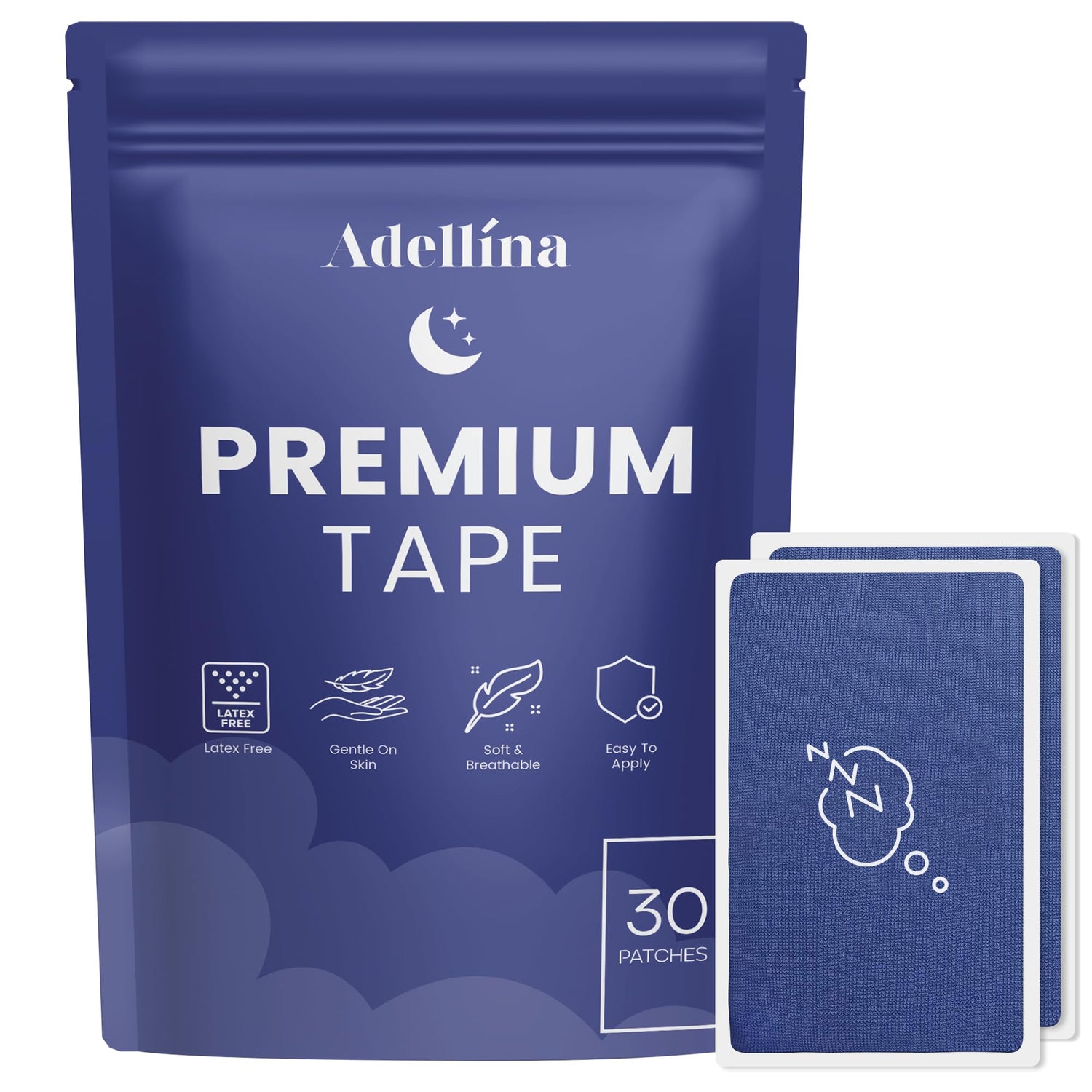 Adellina Dream Mouth Sleep Tape — Premium Soft Micropore, Large (30 Tapes)