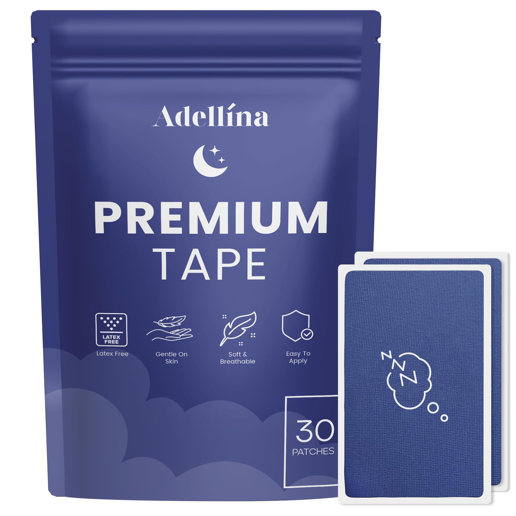 Adellina Dream Mouth Sleep Tape — Premium Soft Micropore, Large (30 Tapes)