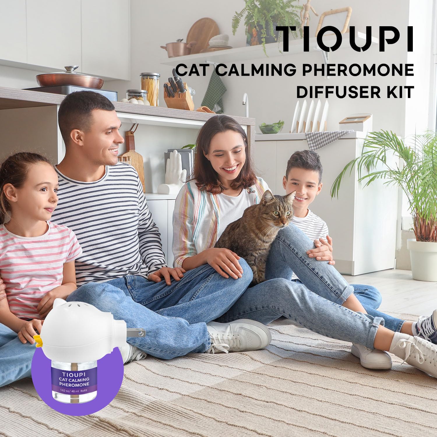 TIOUPI Premium Cat Pheromones Calming Diffuser - Relaxing Stress & Anxiety Relief for Cats, Multi Cat Homes, 2 Pack