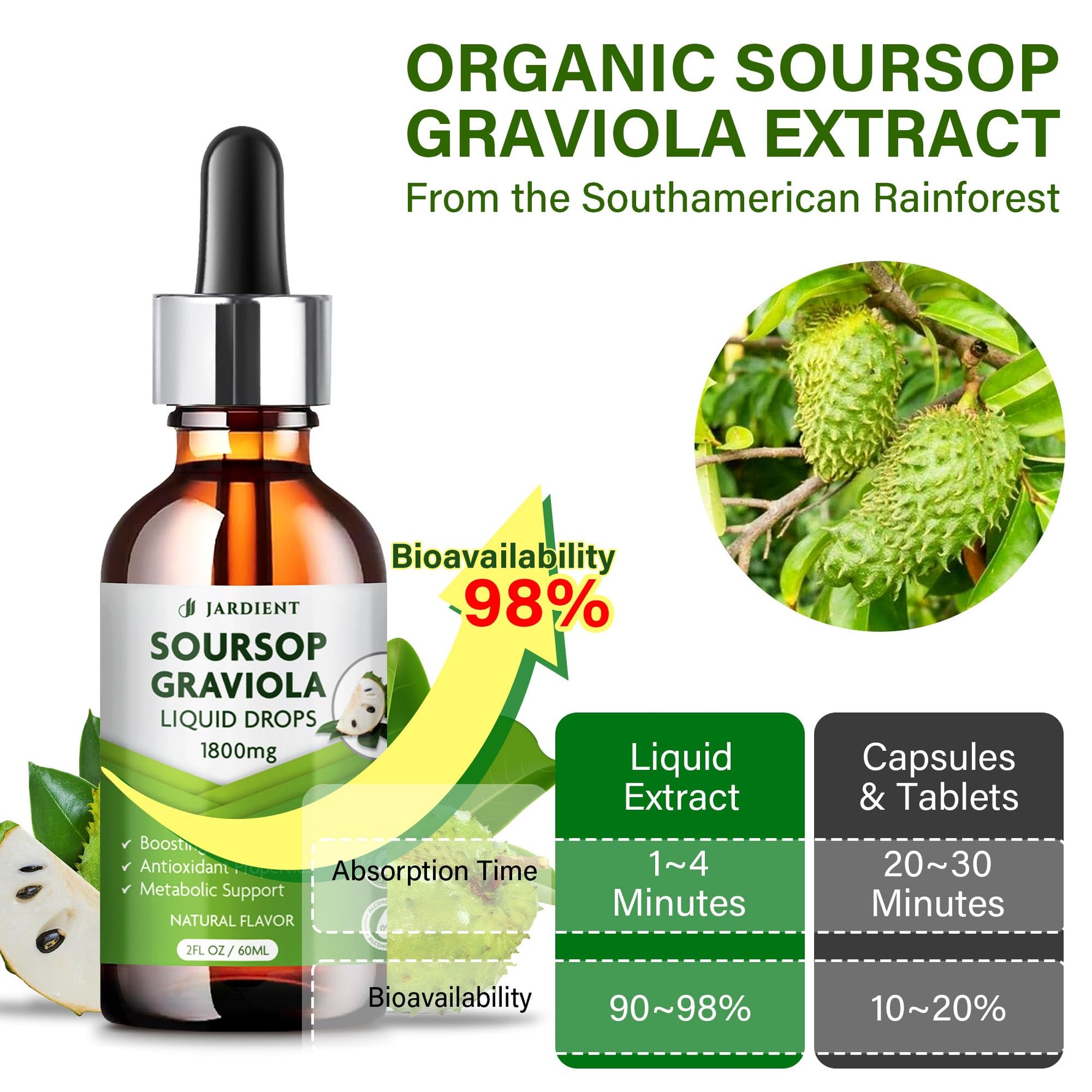 Soursop Bitters Extract Liquid Oil : Graviola Soursop Extract- Organic for Cell Support and Regeneration- Soursop Tincture Edible 2 fl oz, 60ml