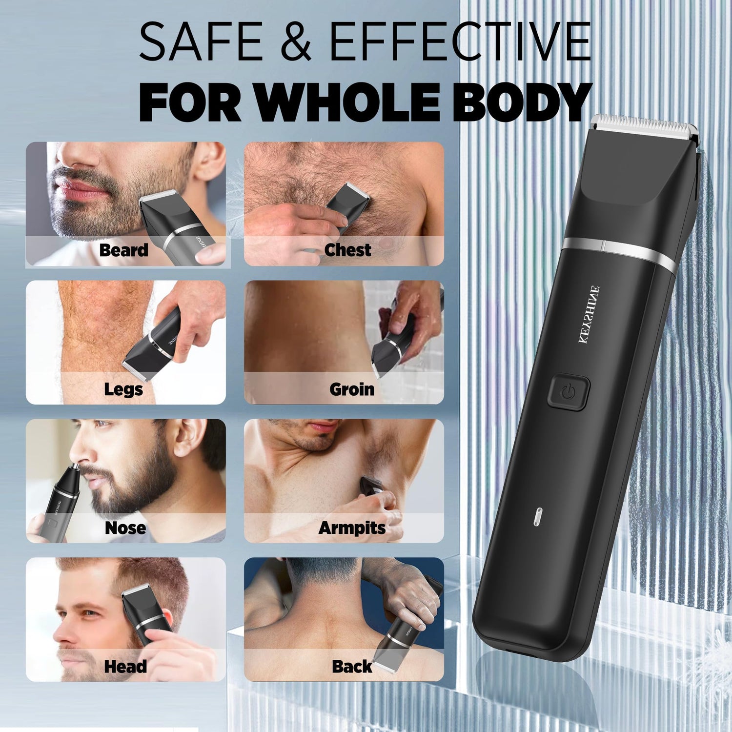 Groin Hair Trimmer - Nose Trimmer: IPX 7 Waterproof Electric Ball Trimmer for Men - 2 in 1 Body Groomer with Replaceable Ceramic Blade Heads - Keep You Trim Neat Clean