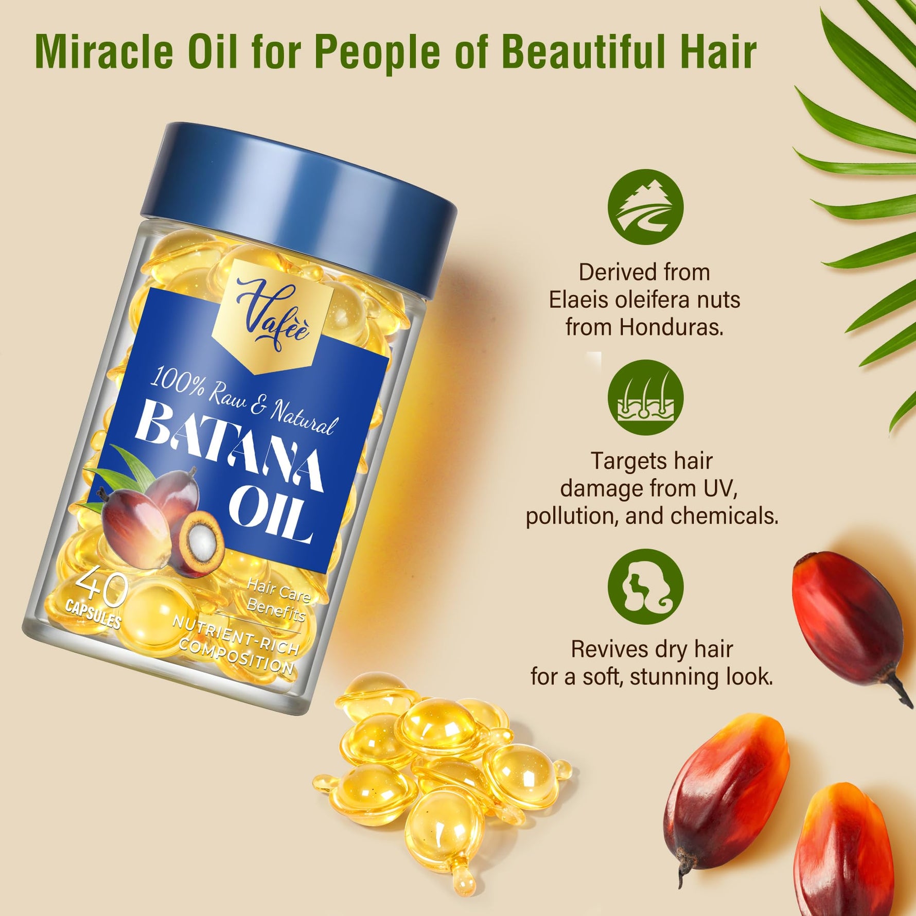 Vafee Hair Vitamins Capsules for Women: Vitamin A E Hair Oil Conditioner for Damaged Dry Frizzy Hair - Batana Oil for Haircare Enthusiasts