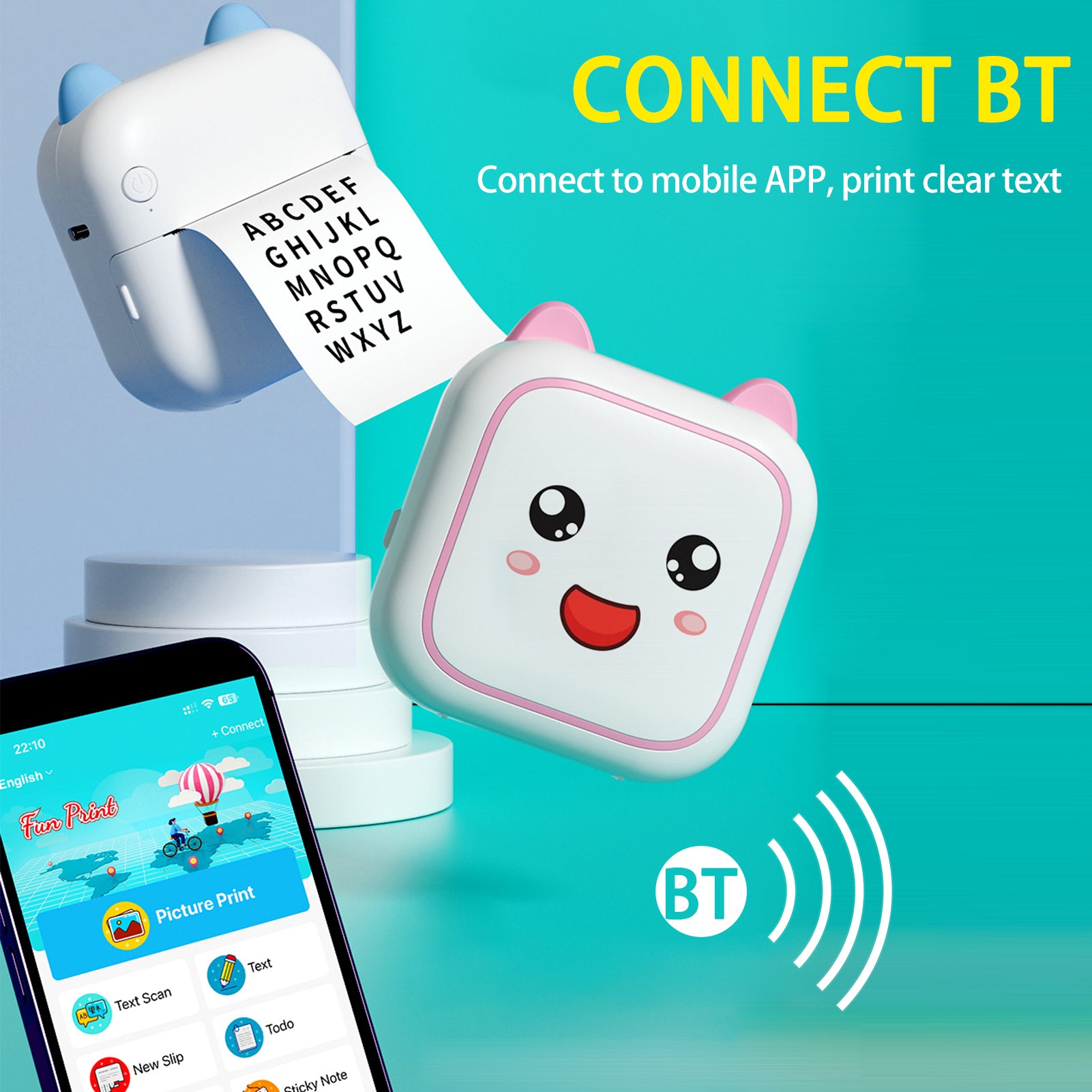 Mini Thermal Printer Multifunction Portable Sticker Maker Instant Photo Inkless Printing Support BT Connection for Smartphone with 9 Paper Rolls 57mm + 5 Self-Adhesive Paper Rolls Compatible with iOS Android System for Picture Receipt Memo Note Label Chil