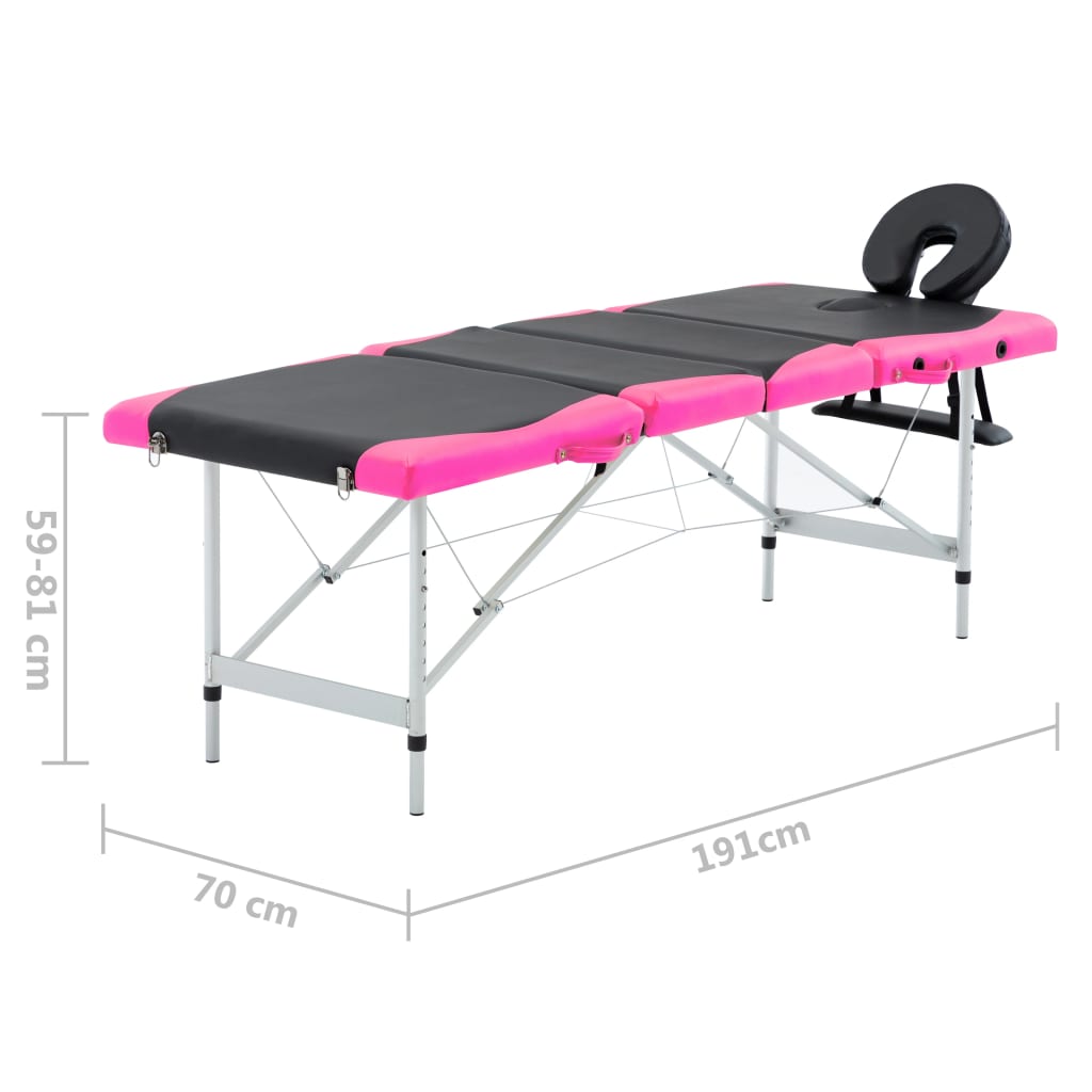 vidaXL 4-Zone Foldable Massage Table Aluminum Black and Pink