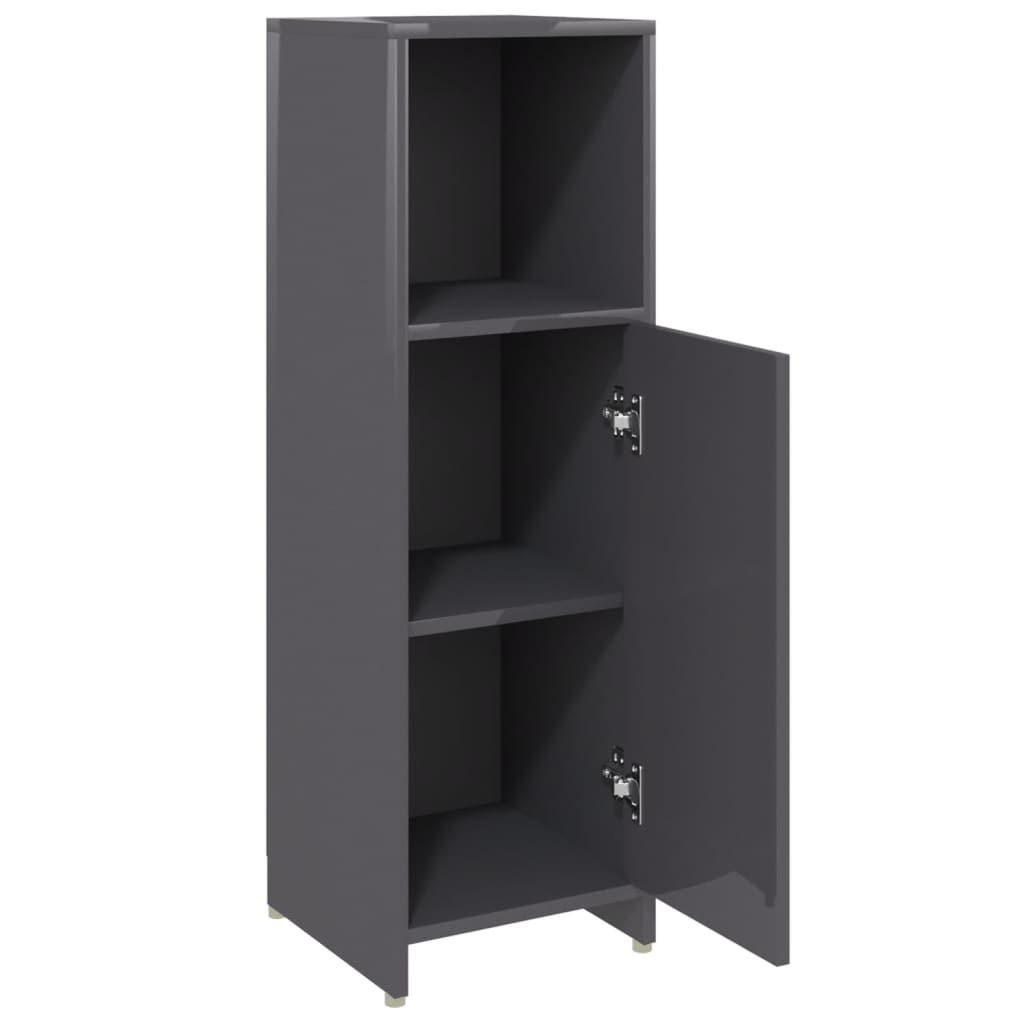 vidaXL Bathroom Cabinet High Gloss Grey 30x30x95 cm Engineered Wood