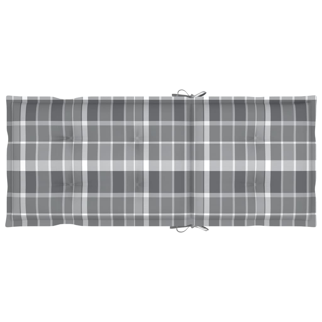 vidaXL Krzesła ogrodowe, 2 szt., z poduszkami w szarą kratę, tekowe