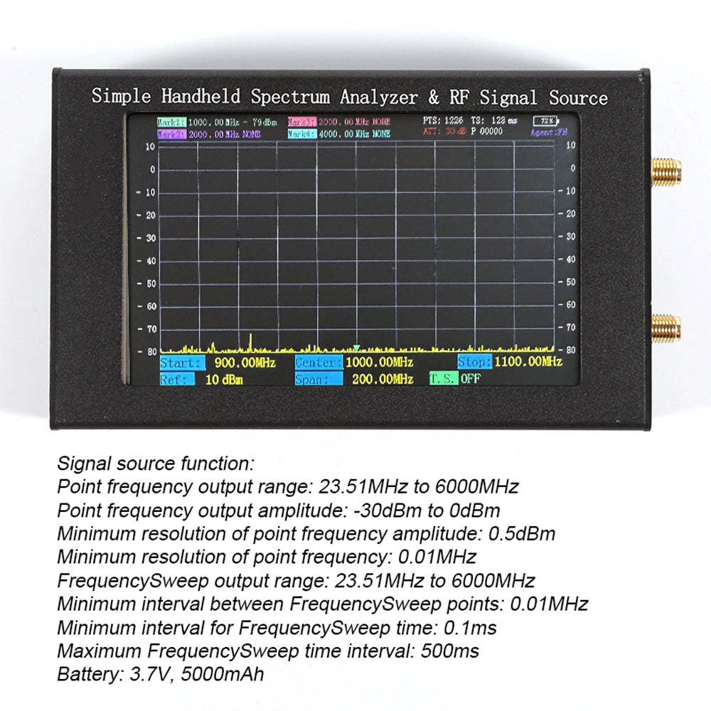 ZQ6 Spectrum Analyzer with Radio Frequency Signal Source and Tracking Source 35MHz-6000MHz 4.3-inch Touching Screen Large Capacity Battery Handheld Spectrum Analysis Machine