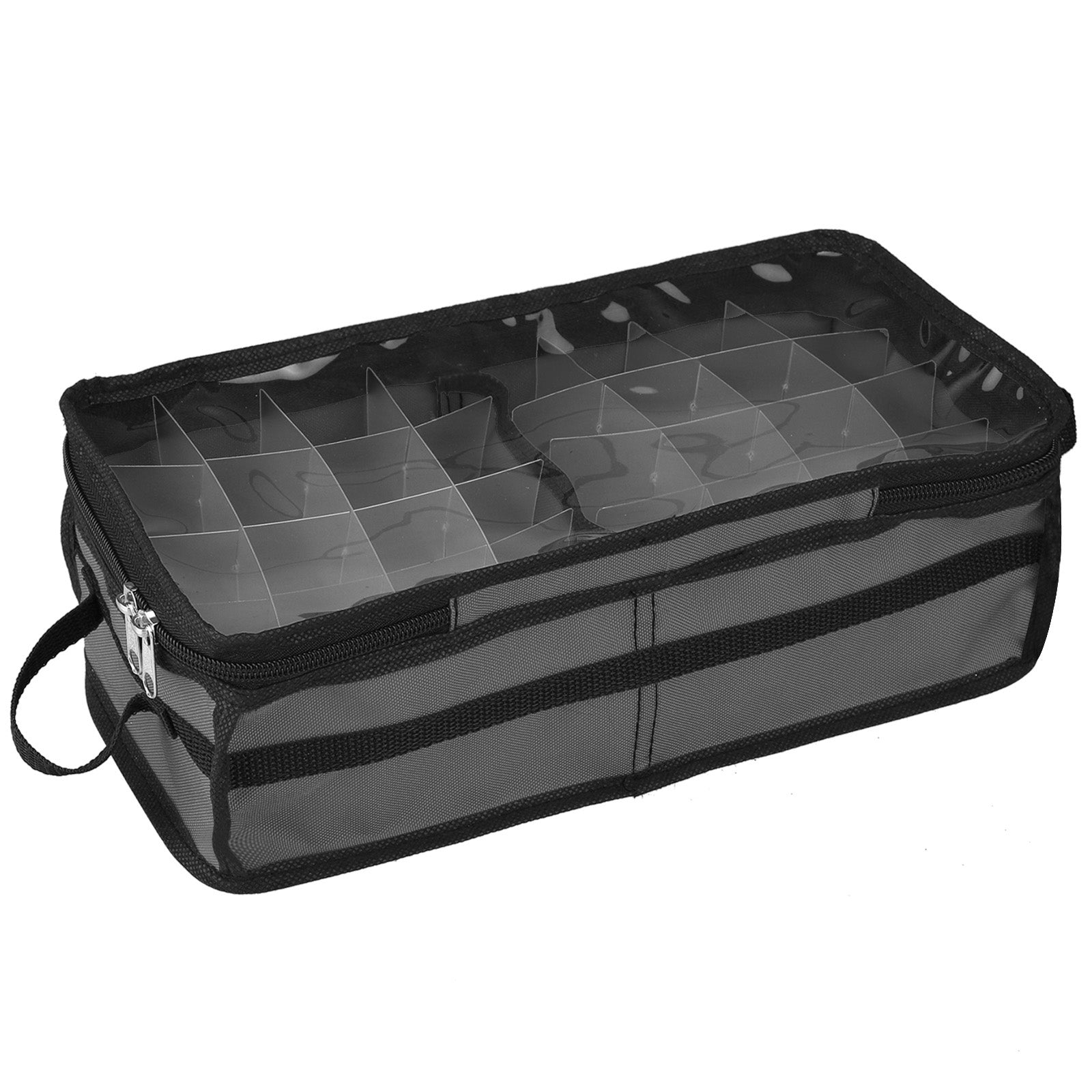 Christmas Ornament Storage Box Under Bed 64 Cell partition 600D Oxford PVC transparent window Black 61x30.5x15cm