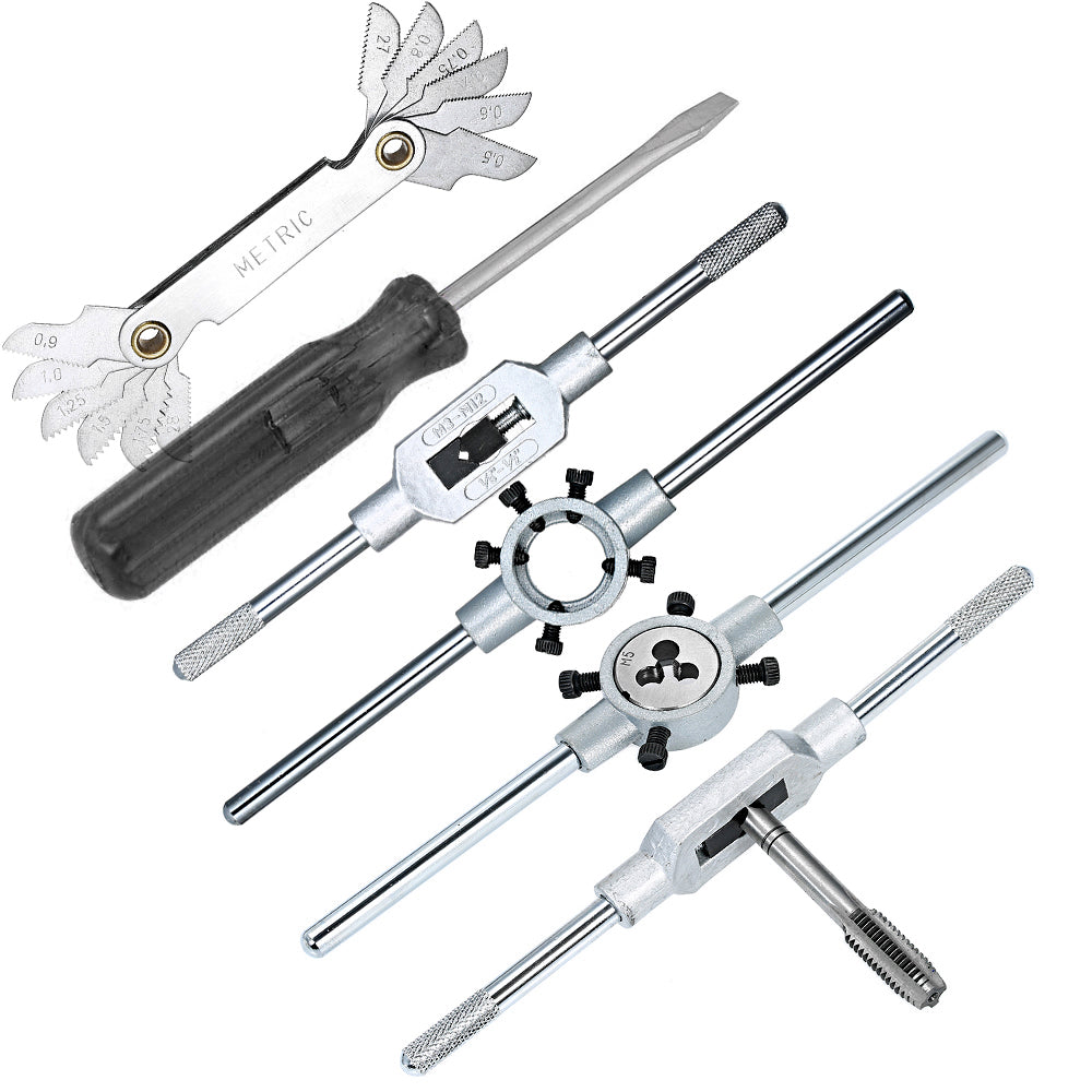 32 PCS HSS Tap and Die Set Metric Wrench Cut M3-M12 Hand Threading Tool Tungsten Carbide Tap Die Screw Thread Making Tool Bit Set Engineer Kit with Metal Case